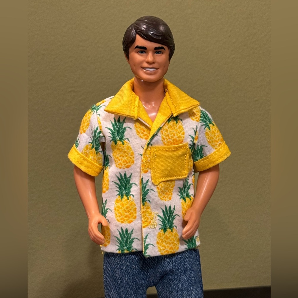 Handcrafted pineapple print doll shirt lined in yellow